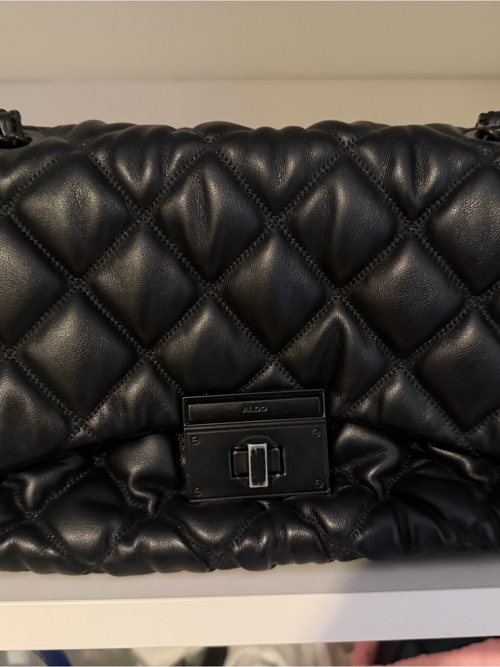 Aldo Quilted Black Shoulder Bag with Turn-Lock
